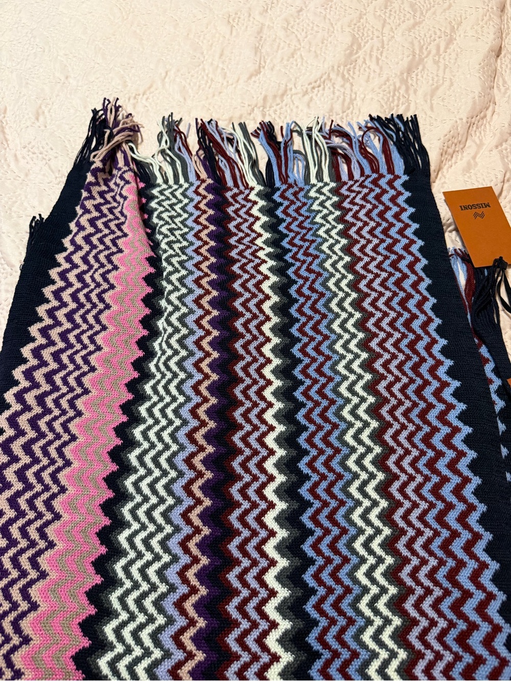 Missoni Zigzag Knit Scarf in Navy, Light Blue, Burgundy, White
New with tags - Picture 3 of 3